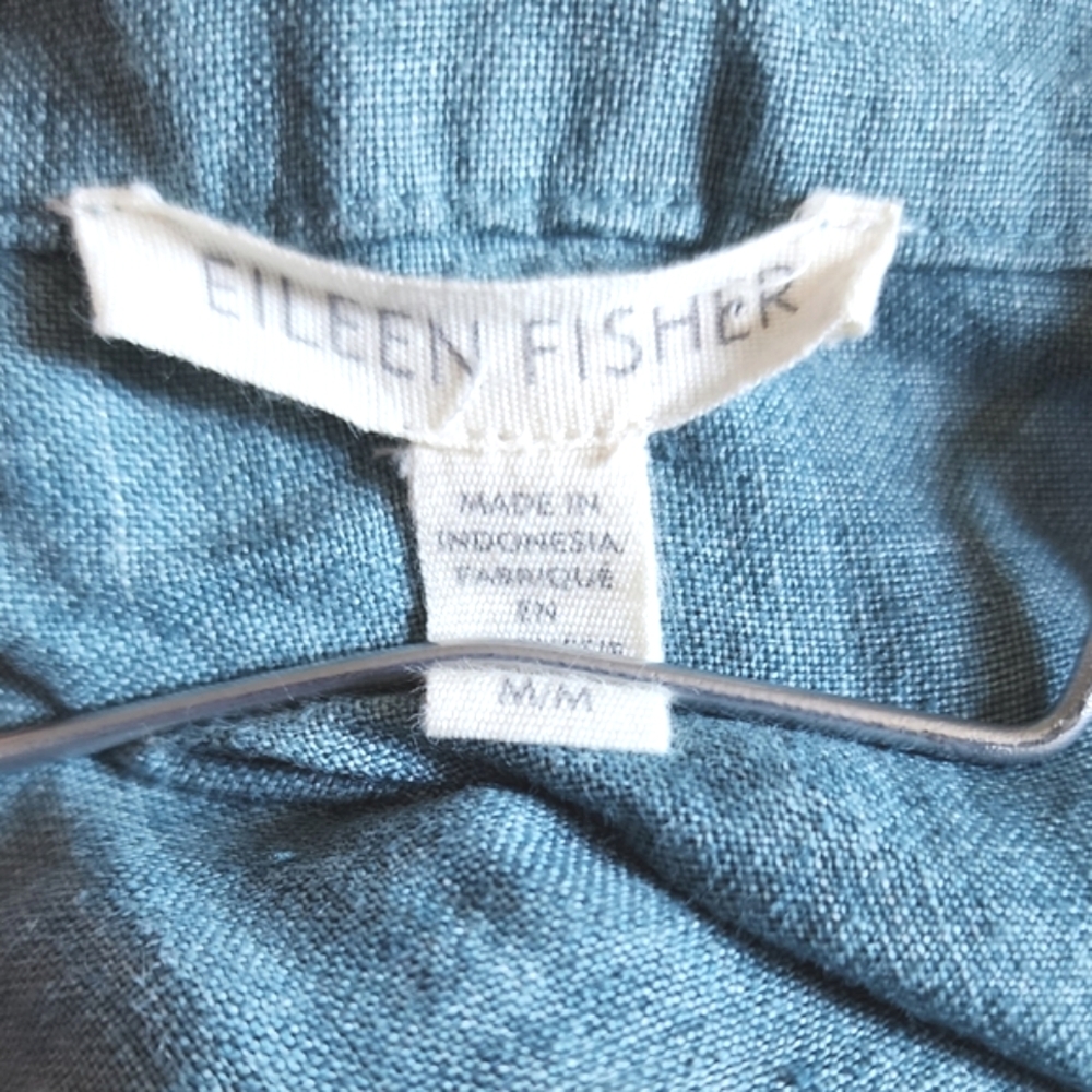 Eileen Fisher Women's Delave Blue Green Linen Sleeve Button Up Shirt Sz Medium - Picture 6 of 9